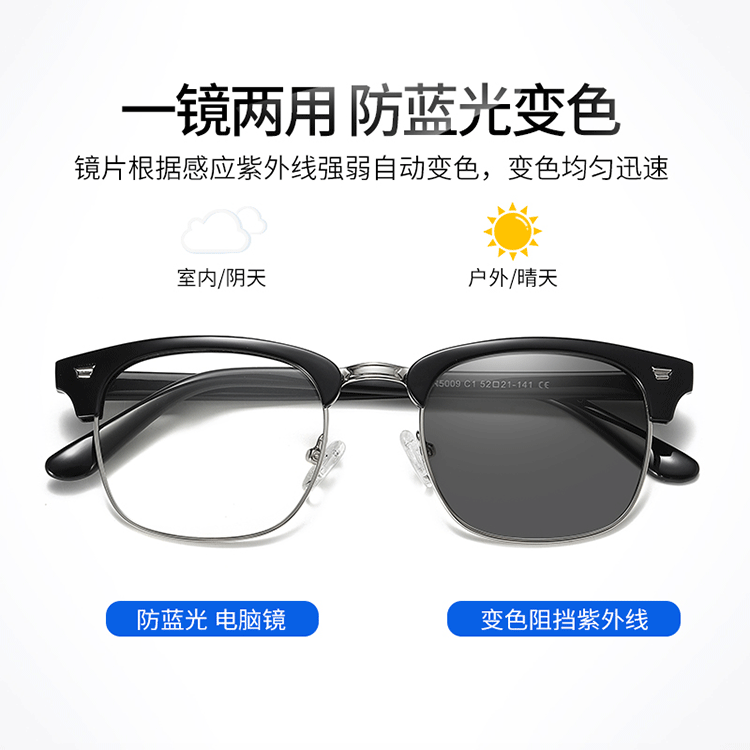 Venta caliente transfronteriza de moda Anti-azul de la luz de color cambiante gafas hombres y mujeres de tr gafas lisas cambio de color fotosensible gafas a prueba de UV