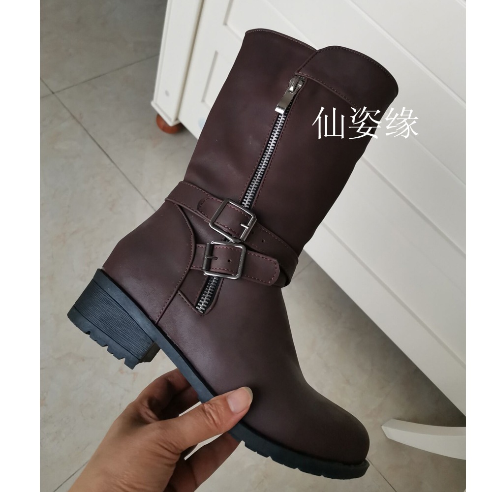 Botas nuevos zapatos de mujer Comercio exterior botas de mujer transfronterizas botas de media pantorrilla botas planas botas de gran tamaño 40-43 entrega de una pieza