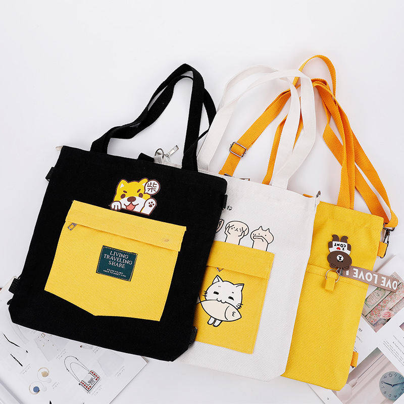 新款日韩简约帆布袋三色高中学生慵懒风复古帆布单肩斜挎包女收纳