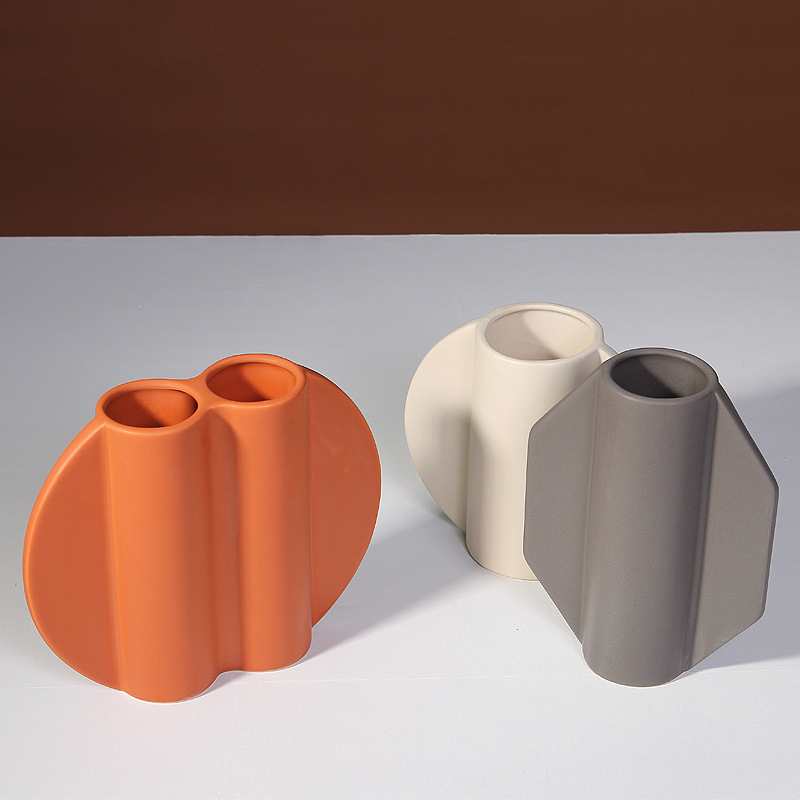 Nórdico florero de cerámica decoración hogar creativo sala de estar decoración suave modelo habitación arreglo floral arte geométrico decoración flor dispositivo