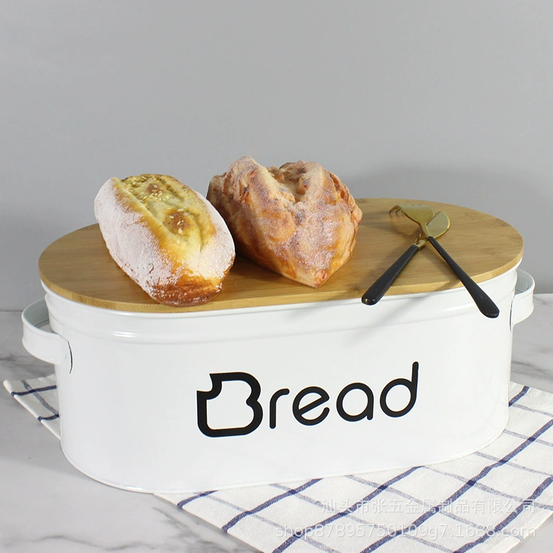 Производитель оптовая трансграничная овальная хлебобулочная коробка с бамбуковой крышкой Европейский стиль оцинкованное железо хлебная коробка для кухни