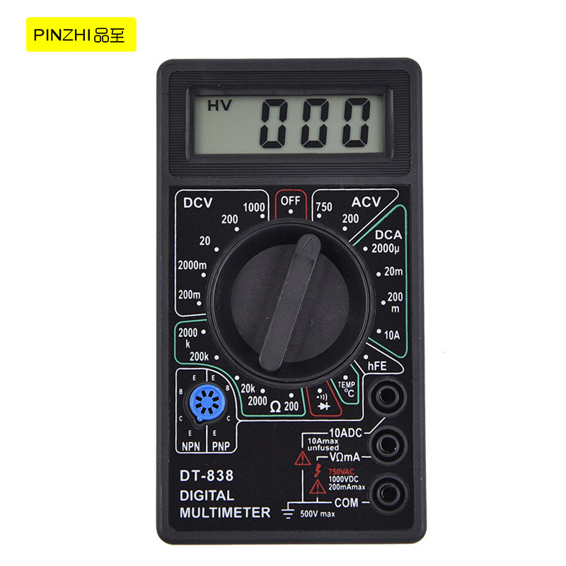 漳州工厂生产批发商黑色黄色便宜DT838可测温度数字万用表