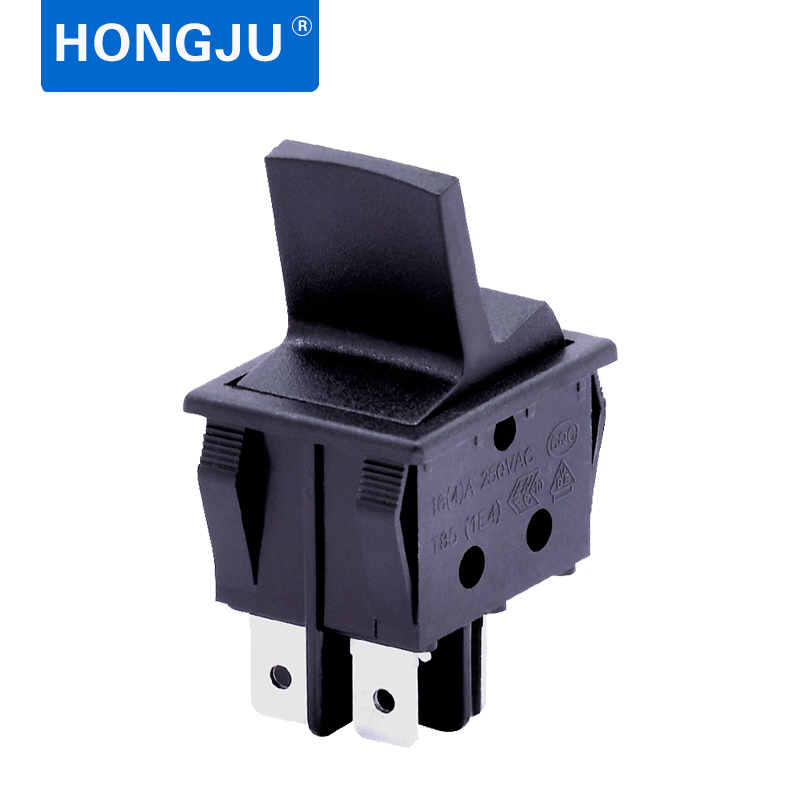 HONGJU   32*25 4脚全黑高拨柄船型开关 16A/250V翘板开关 认证全