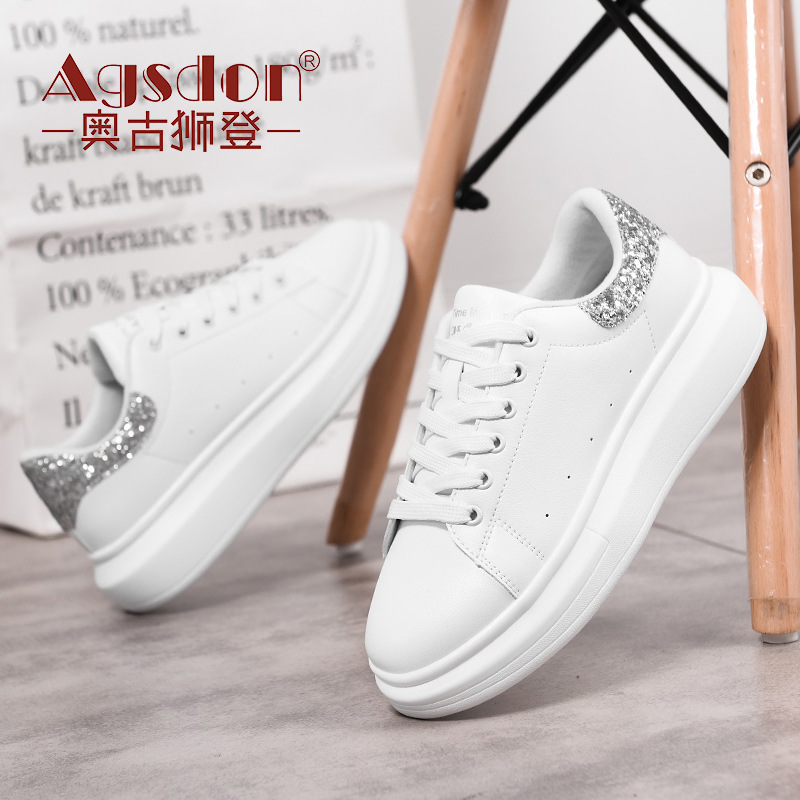 Augustion 2025 nuevos zapatos blancos de suela gruesa moda femenina estilo simple casual mujer zapatos blancos ins zapatos de moda