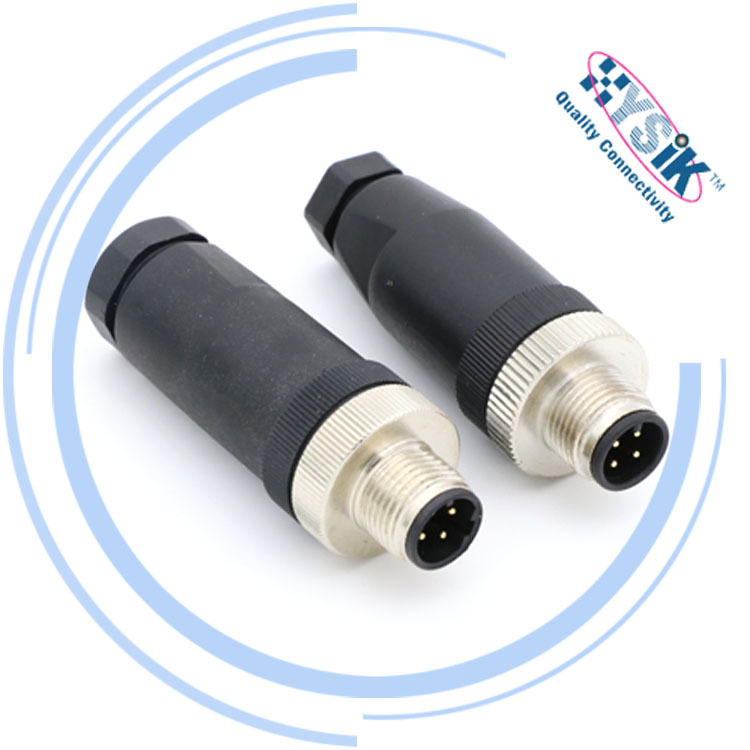 M12组装插头公母头4芯5芯8芯 螺钉锁紧直弯头电缆连接器