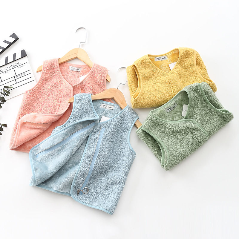 Estilo coreano primavera y otoño chaleco de lana de los niños Nueva cremallera de peluche terciopelo cardigan chaleco macaron color Chaleco de los niños al por mayor