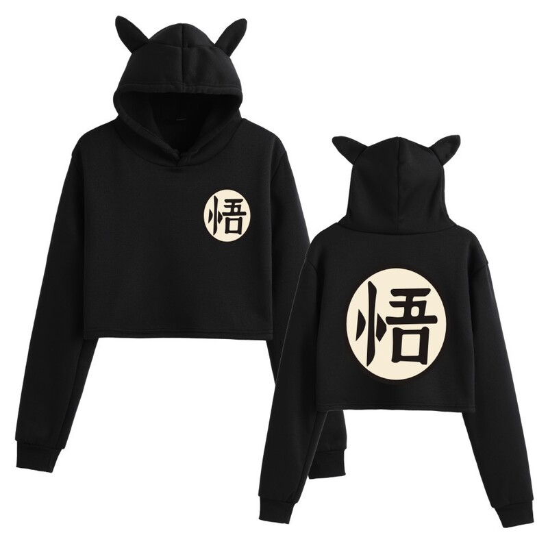 Cross-border hot selling Japanese fashion brand cartoon Dragon Ball turtle fairy cat ears navel-exposed long sleeve hooded sweater for girls