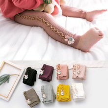 可开裆女童打底裤春秋花边婴儿宝宝连体打底袜裤九分儿童连裤袜