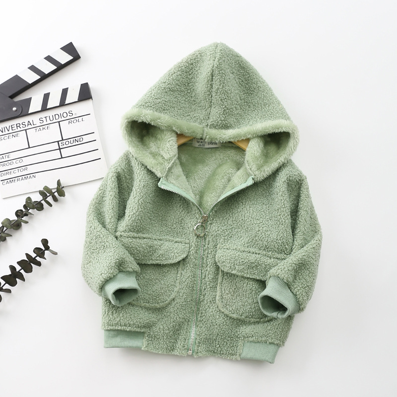 Giacca teddy in velluto con zip per bambini e bambine con cappuccio_voghion.com