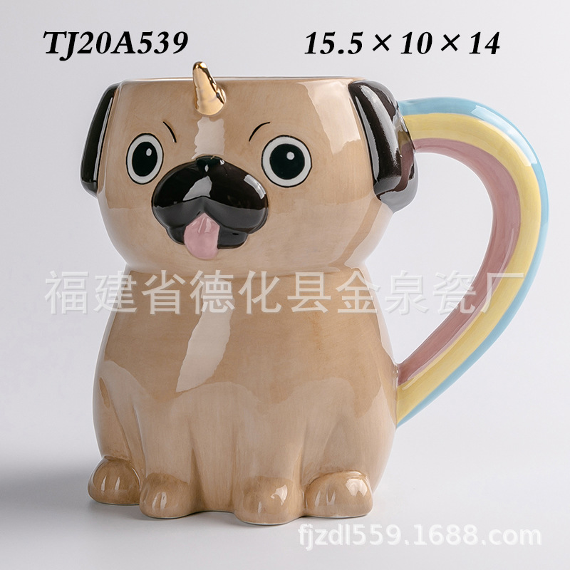 Animal solo cuerno perro dormitorio caja de joyería de cerámica Exportación de comercio exterior creativo lindo PUG taza de agua de cerámica