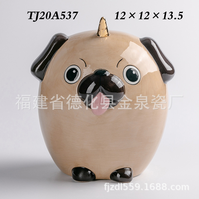 Animal solo cuerno perro dormitorio caja de joyería de cerámica Exportación de comercio exterior creativo lindo PUG taza de agua de cerámica