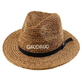 棕色草帽 批发时尚遮阳防晒男女拉菲草帽礼帽 大头围 巴拿马帽