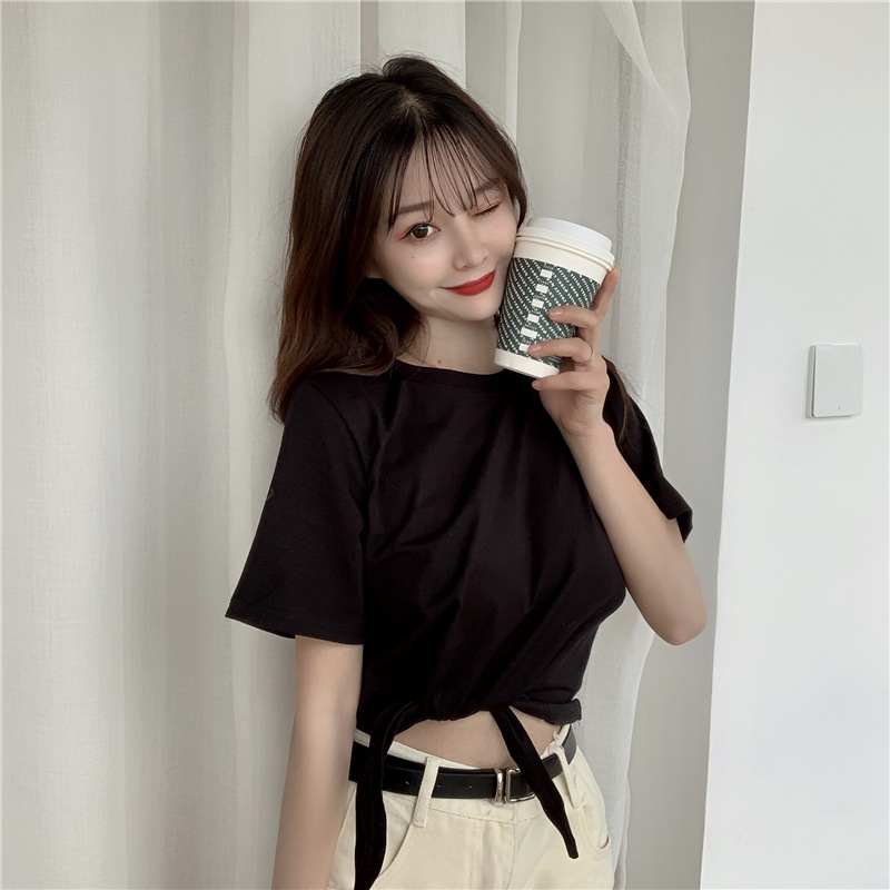 2021 verano nuevo estilo coreano de moda de cintura alta corto elegante estilo elegante manga corta color sólido diseño cuidadoso camiseta para mujer