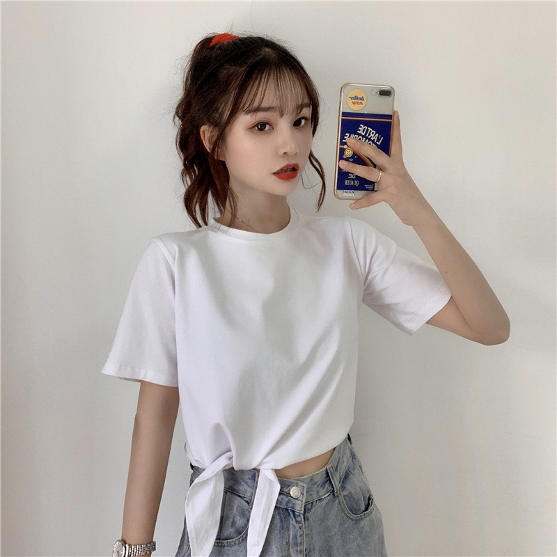 2021 verano nuevo estilo coreano de moda de cintura alta corto elegante estilo elegante manga corta color sólido diseño cuidadoso camiseta para mujer