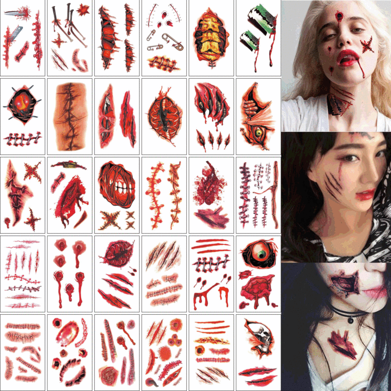 Cross-border Halloween tattoo stickers party makeup fake scar stickers simulation scar stickers fake wound tattoo stickers batch