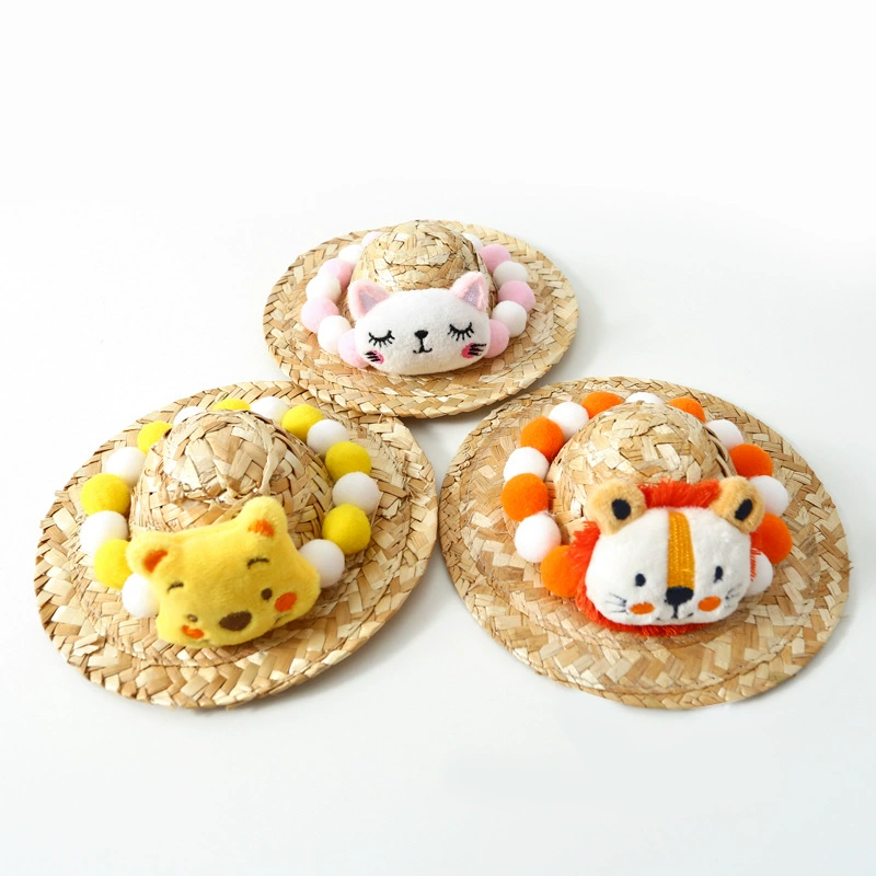 Pet Cat Собака Кролик Летняя соломенная шляпа Мультфильм Лев Кошка Медведь Корги Бедра Овцы Милый питомец Декоративный Интернет Красная шляпа