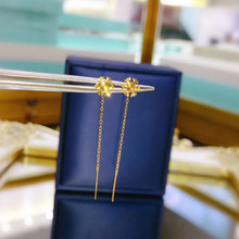 云鼎珠宝 正品18k金耳钉雪花造型女流苏耳线Au750小清新饰品 批发