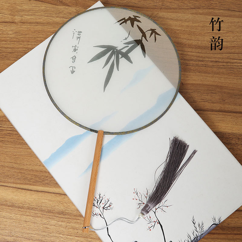 DIY estilo chino Palacio ventilador de la boda ventilador femenino estilo antiguo impreso de bambú ventilador redondo al por mayor danza clásica cara de seda ventilador