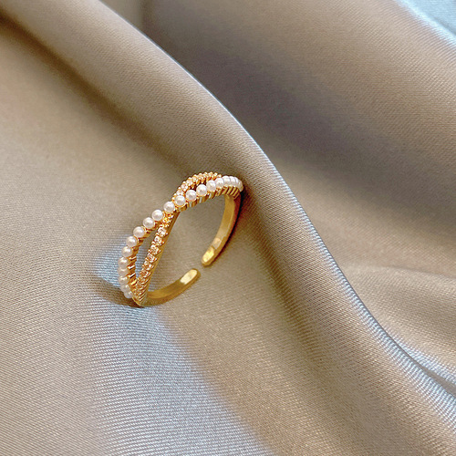 Cross pearl ring women's fashion personality ins trendy Japanese style light luxury simple internet celebrity temperament index finger ring women's ring