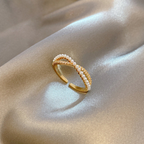 Cross pearl ring women's fashion personality ins trendy Japanese style light luxury simple internet celebrity temperament index finger ring women's ring
