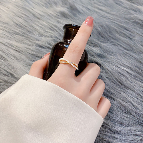 Cross pearl ring women's fashion personality ins trendy Japanese style light luxury simple internet celebrity temperament index finger ring women's ring