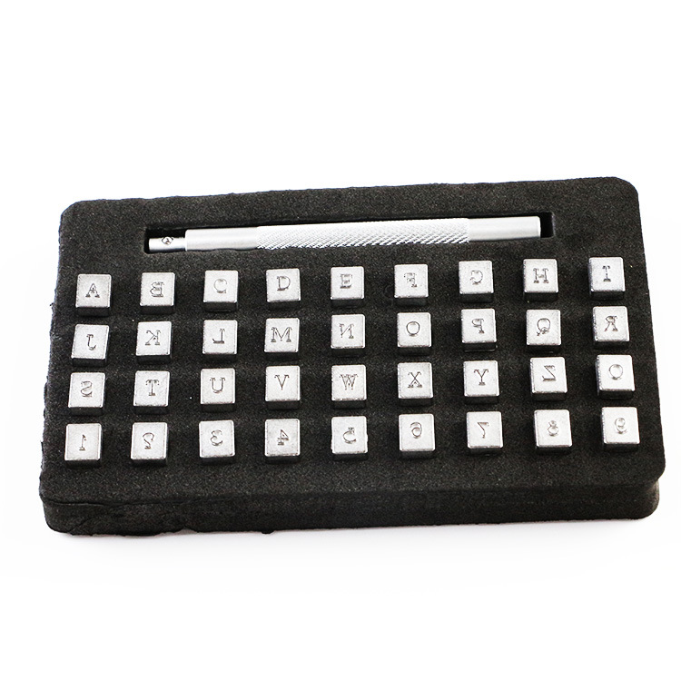 Inglés carta punzón 37 UNID de cuero sello de acero carta de acero DIY herramienta de talla de cuero Digital carta de impresión Punch