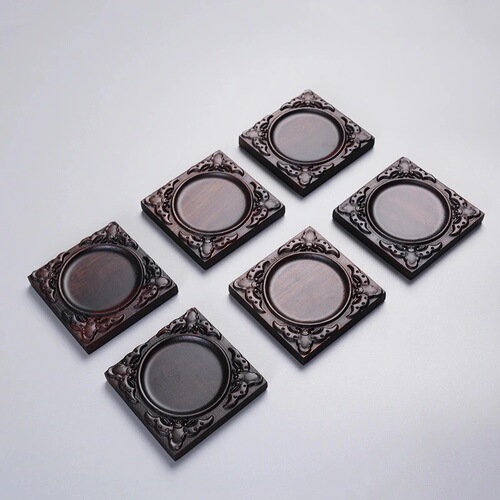 Ebony solid wood saucer coaster home creative retro coaster square carved saucer kung fu tea ceremony accessories wholesale