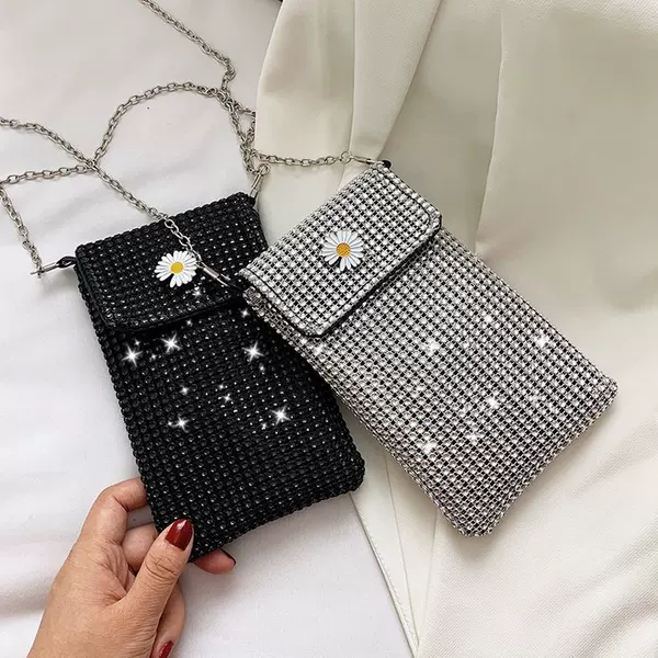 0 Internet Celebrity Style Casual Street Full Rhinestone Sparkling Chain Shoulder Bag Trendy Fashion Shiny Personalized Phone Bag