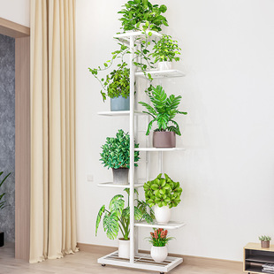 Flower Shelf Multi-layer Indoor Household Balcony Decorative Storage Rack Iron Living Room 7-Layer 8-Basin Multi-layer Rack Green Rose