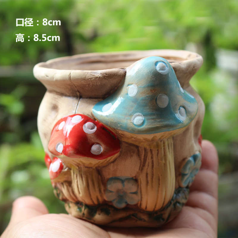 Fleshy Flower Pot Hand-painted Crude Ceramic Thumb Pot Indoor Desktop Home Flower Simple Retro Mini Small Pot
