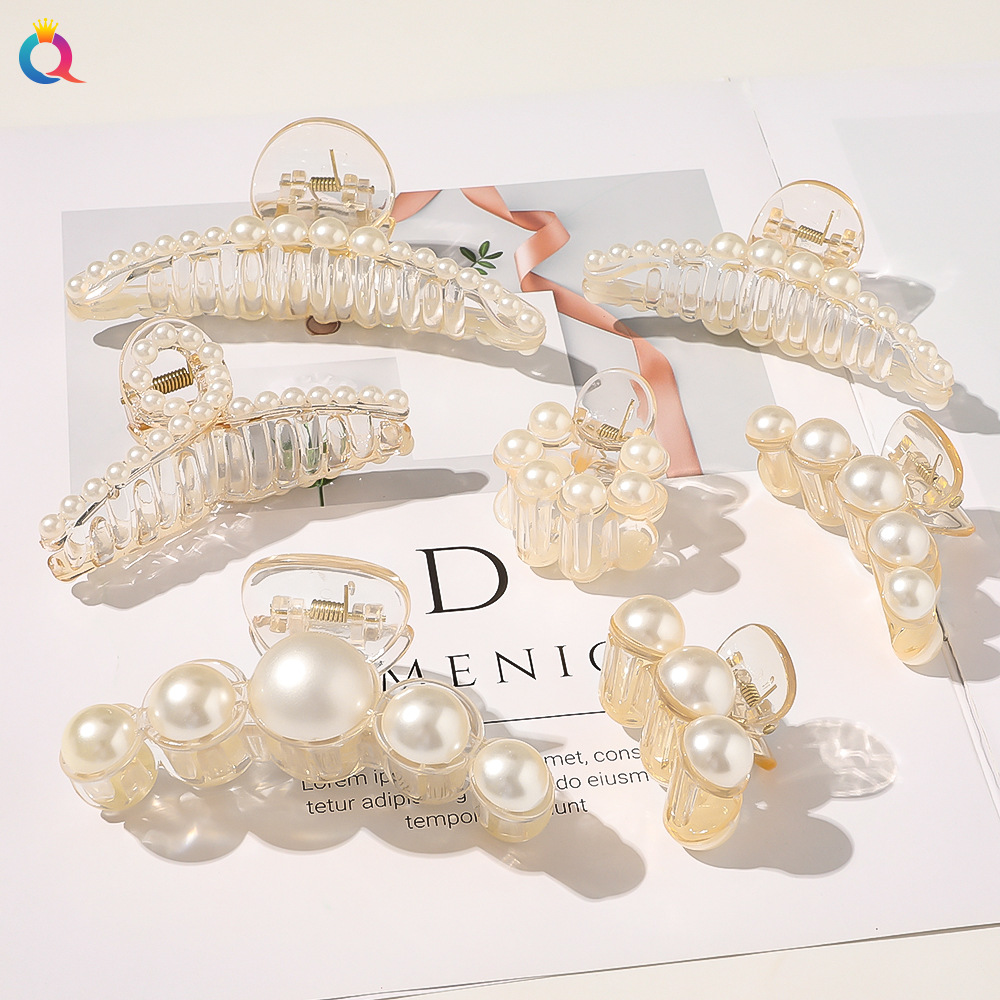qiyue pearl barrettes updo hair clip back head grip simple large hair claw online influencer headdress head accessories wholesale