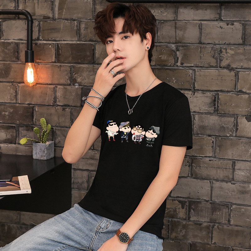 Camiseta de manga corta para hombres de verano camisa de fondo ropa superior estudiante slim-fit moda media manga blanca T cuello redondo camiseta moda para hombres