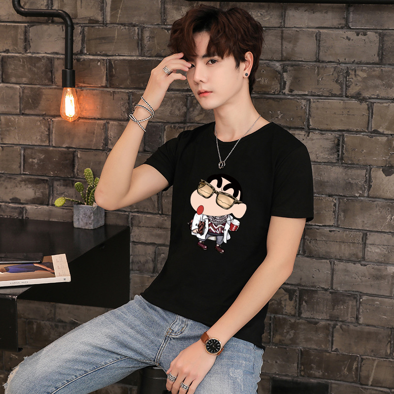 Camiseta de manga corta para hombres de verano camisa de fondo ropa superior estudiante slim-fit moda media manga blanca T cuello redondo camiseta moda para hombres