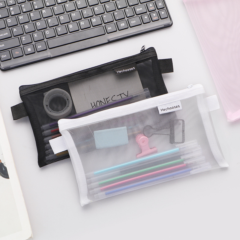 Simple Transparent Mesh Pencil Bag Storage Bag Student Exam Special Portable Pencil Bag Large Capacity Stationery Bag Wholesale