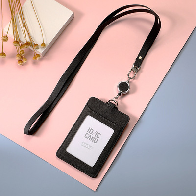 Porta Tarjetas de Tela con Cordón Retráctil para Identificación, Tarjeta de Trabajo, Tarjeta de Empleado, Ranuras Dobles para Tarjetas, Porta Tarjetas de Invitados con Hebilla Deslizante.