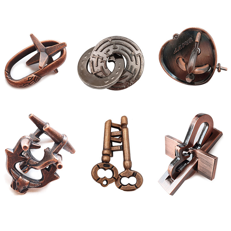 La magia del rompecabezas de oro de la aguja de herradura de bloqueo cuadrado desbloquear Luban bloqueo cerebro ardiente Kong Ming triángulo de bloqueo de la cadena de alta IQ pick-up