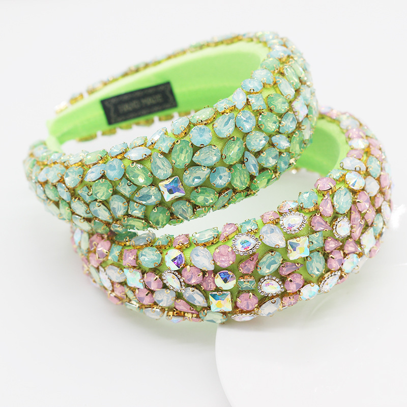 Nueva Europa y América barroco rhinestone diadema geométrica ancho borde completo diamante color moda danza pasarela accesorios para el cabello al por mayor