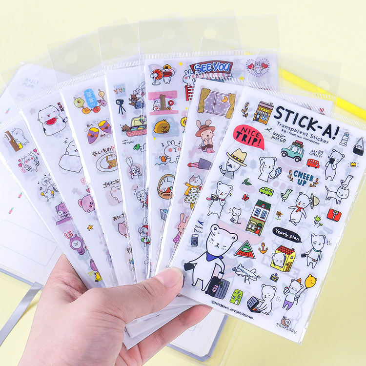 Korean Cartoon Animal Transparent Pvc Sticker DIY Handbook Diary Decoration Material Sticker Baby Growth Cartoon Sticker