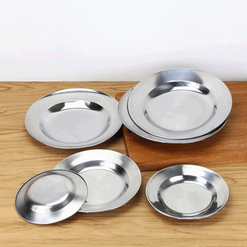Thickened stainless steel plate round plate flat plate canteen plate home use dish plate deep plate barbecue plate dish plate dumpling plate