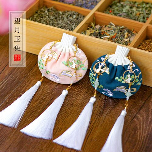 Qian Li Dragon Boat Festival Aroma sachet Embroidery Sachet Empty Bag Jade Rabbit Aroma Sachet New Year Ancient Style Hanfu Ornament Wholesale