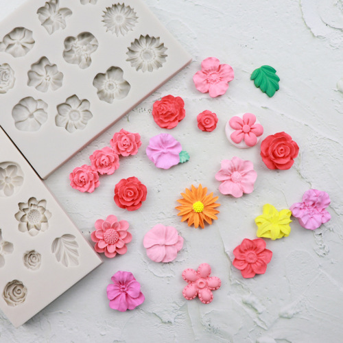 Small Flower Sugar Silicone Mold Cake Decoration DIY Baking Flowers Rose Chrysanthemum Daisies Chocolate Mold