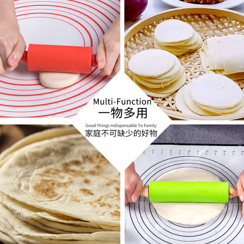 Factory silicone rolling pin roller rolling pin wooden double-ended handle dumpling skin flour rolling pin wholesale