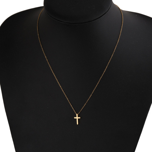 Mirror stainless steel exquisite small hole bead cross necklace for men and women couple simple hip-hop pendant clavicle chain