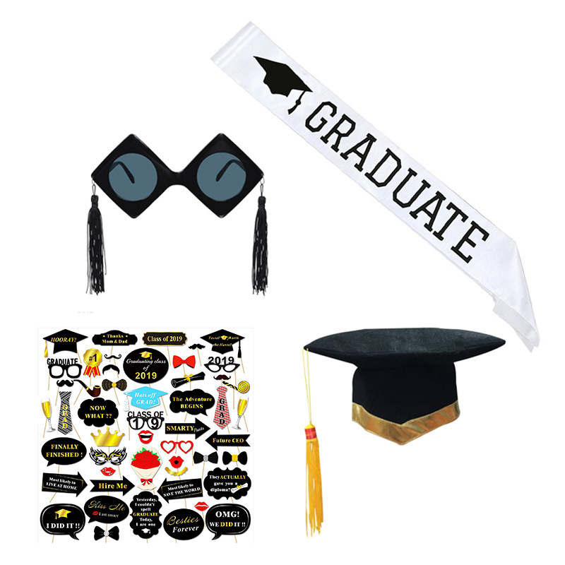 Accesorios fotográficos de la temporada de graduación GRADUATE cinta decoración de celebración gafas de doctorado conjunto de la temporada de graduación sombrero de fiesta