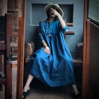 轻定制拼布宽松连衣裙松弛感禅意袍子1687