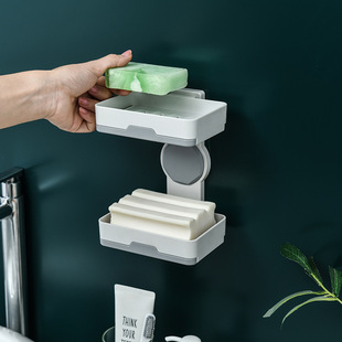 European-style Double-layer Rotating Soap Box Household Bathroom Creative Non-perforated Non-marking Sticker Soap Rack Plastic Drain Soap Box