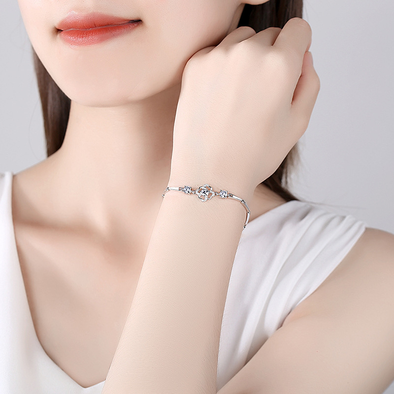 Trébol s925 pulsera de plata esterlina mujer ins nicho diseño pulsera pareja novias estudiante estilo coreano simple personalidad