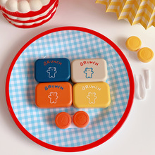 韩风简约可爱小熊美瞳盒ins卡通隐形眼镜伴侣盒双联盒便携护理盒