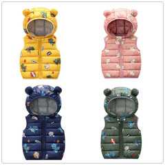 Children's clothing 2022 new cartoon style down cotton hooded printed vest candy color thin baby coat for small and medium-sized children