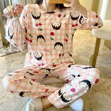 长袖睡衣女春秋加大码睡衣女夏韩版可外穿女士睡衣加肥家居服套装